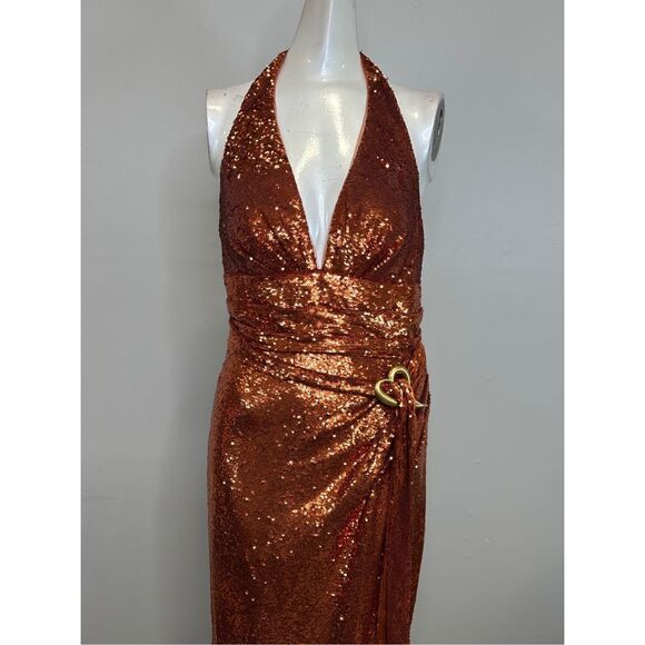 Halston Mio Sequin Halterneck Gown Size US2 $595 - Picture 6 of 12
